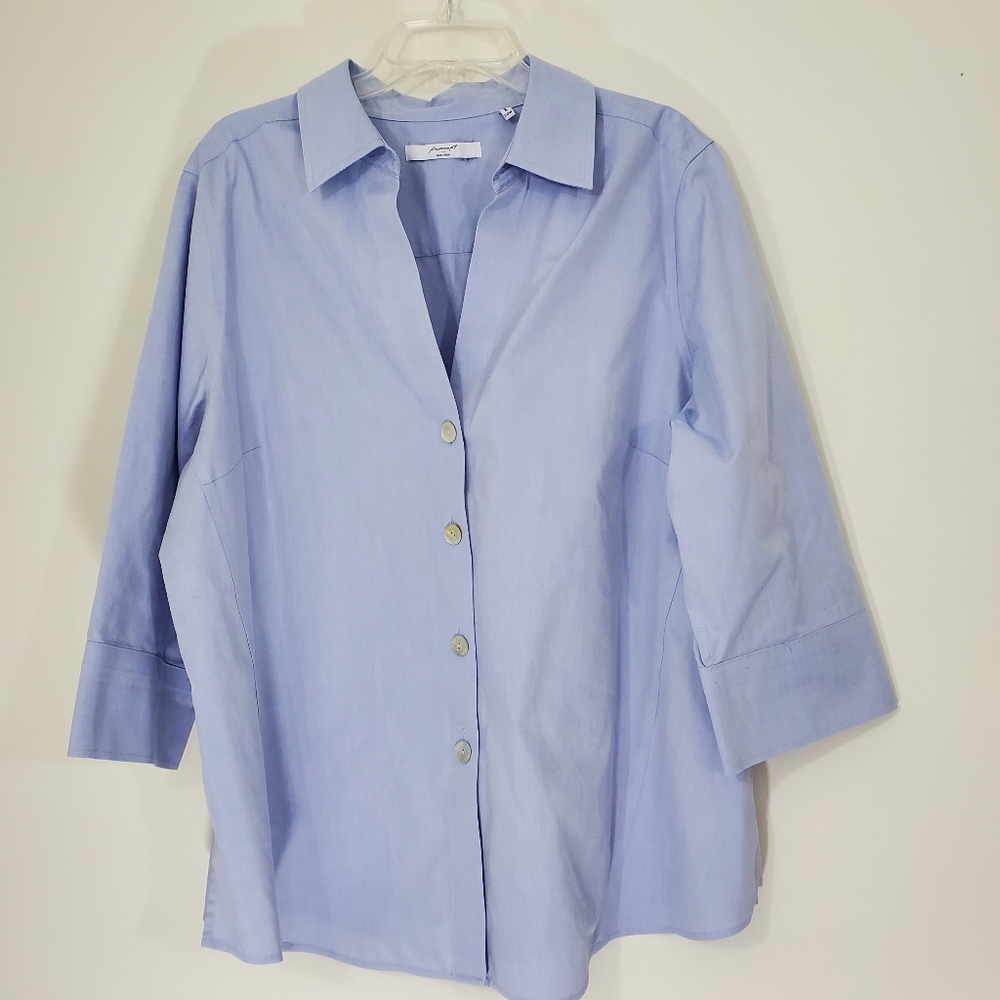 Foxcroft non-iron 100% Cotton Blue 3/4 sleeve blouse, Size 20W
